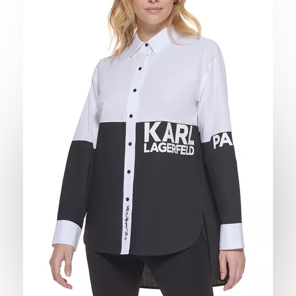 Women's Colorblock Button-Front Cotton Top - Picture 3 of 9